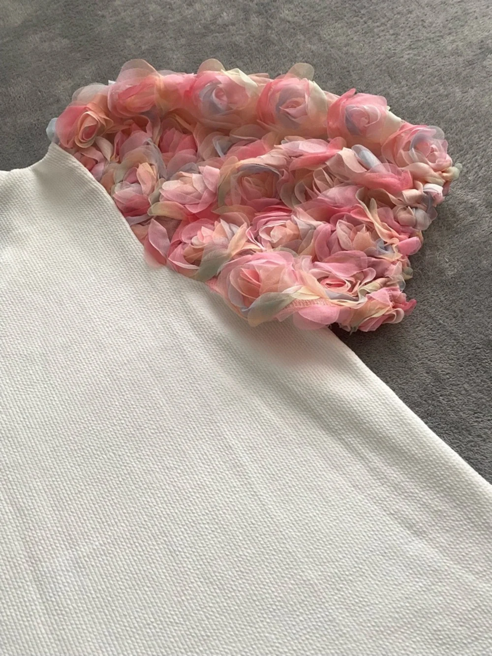 Entro White Textured Top Pink Floral Puff Sleeves Size L NWT - Picture 11 of 14
